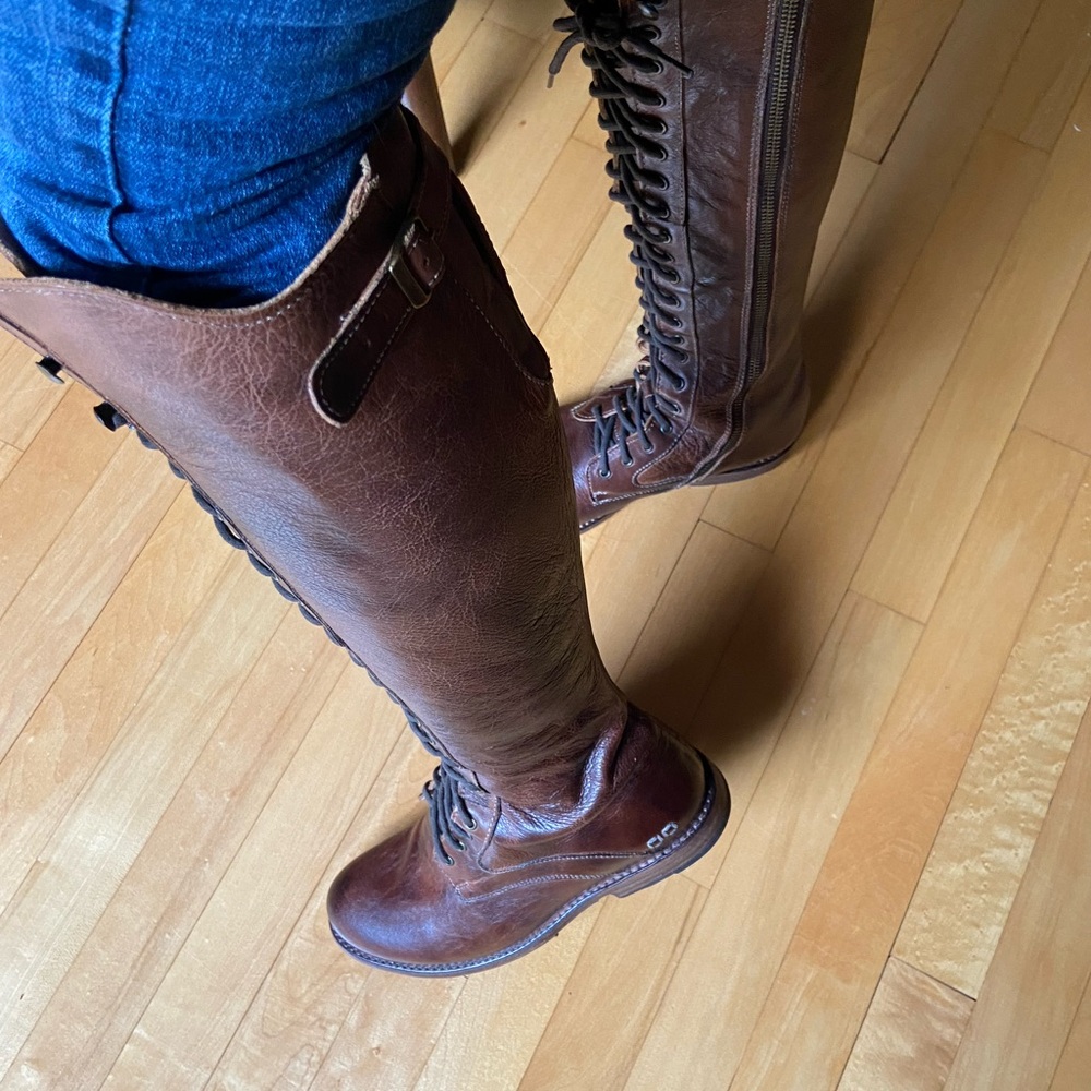 Bed|Stu Knee High Lace-Up Women's Leather Boots - Brown - Size 8 - Picture 5 of 16